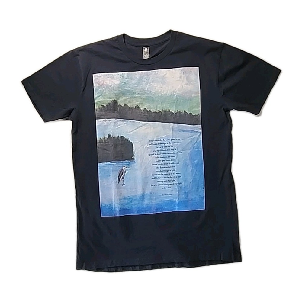 AS Colour Womens Large Black Graphic T-Shirt "The Peace of Wild Things" Art Poem